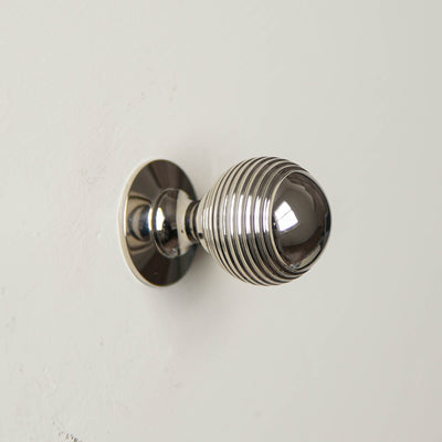 Solid brass Reeded Beehive Cabinet Knob in Polished Nickel finish - variant.