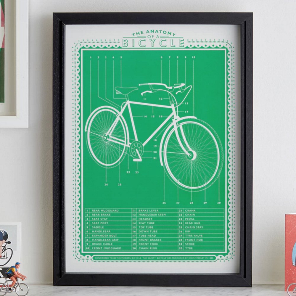 bicycle a3 screen print with green background