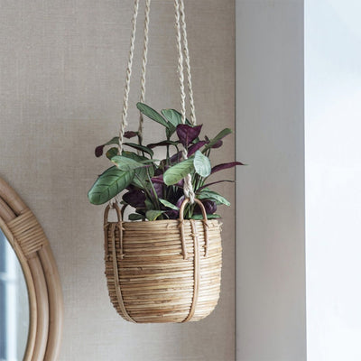 Twisted twine and rattan hanging basket with bohemian feel