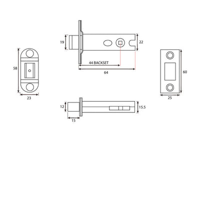 A schematic plan of the tubular deadbolt with dimensions