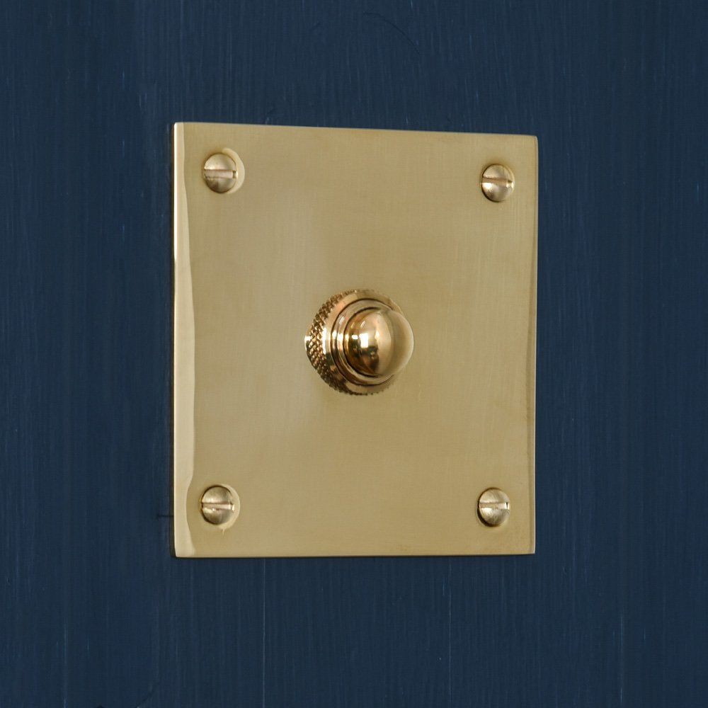 Square Bell Push in Polished Brass.