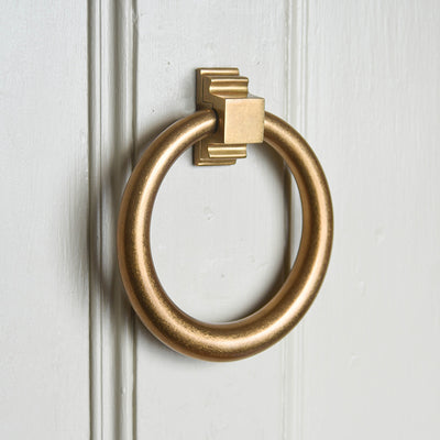 Solid brass Large Hoop Door Knocker with aged finish.