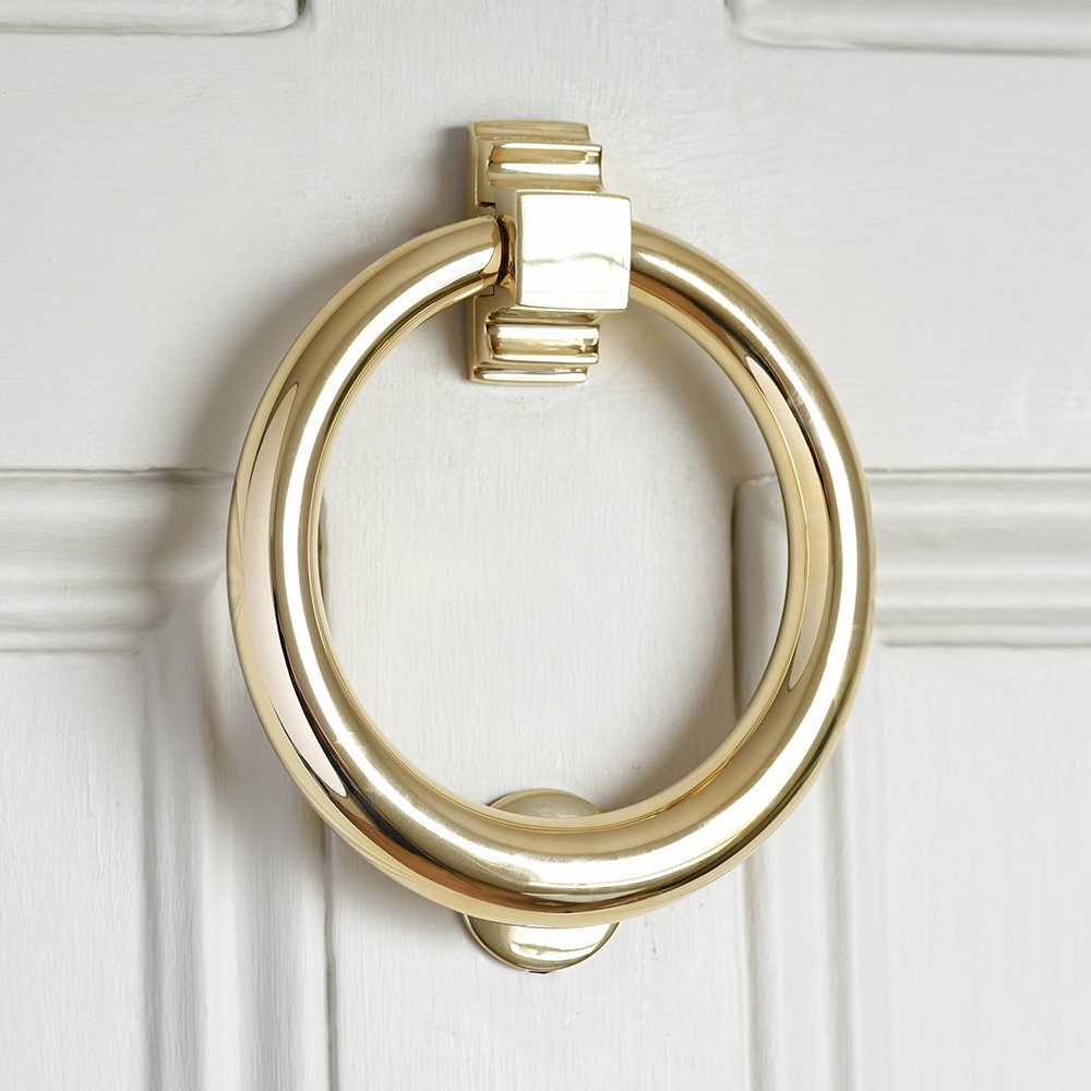 Solid Large Hoop Door Knocker in polished brass.