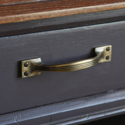 Solid brass Reeded Pull Handle in Distressed Antique finish, angled view.