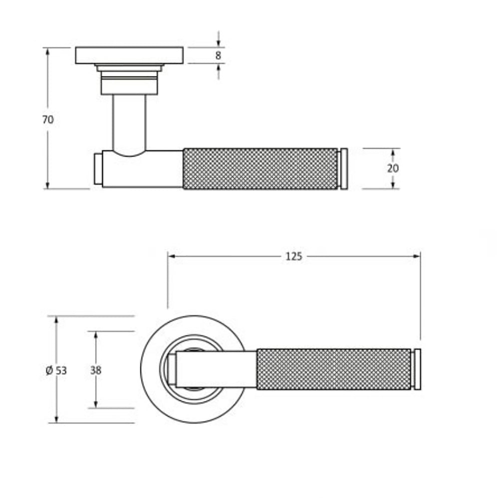 A schematic plan of the lever handle with dimensions