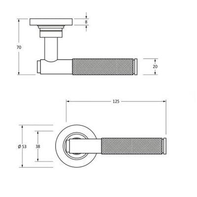 A schematic plan of a Brompton lever handle with dimensions