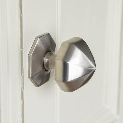 Side view of solid brass Pointed Octagonal Door Pull in Satin Nickel plated finish.