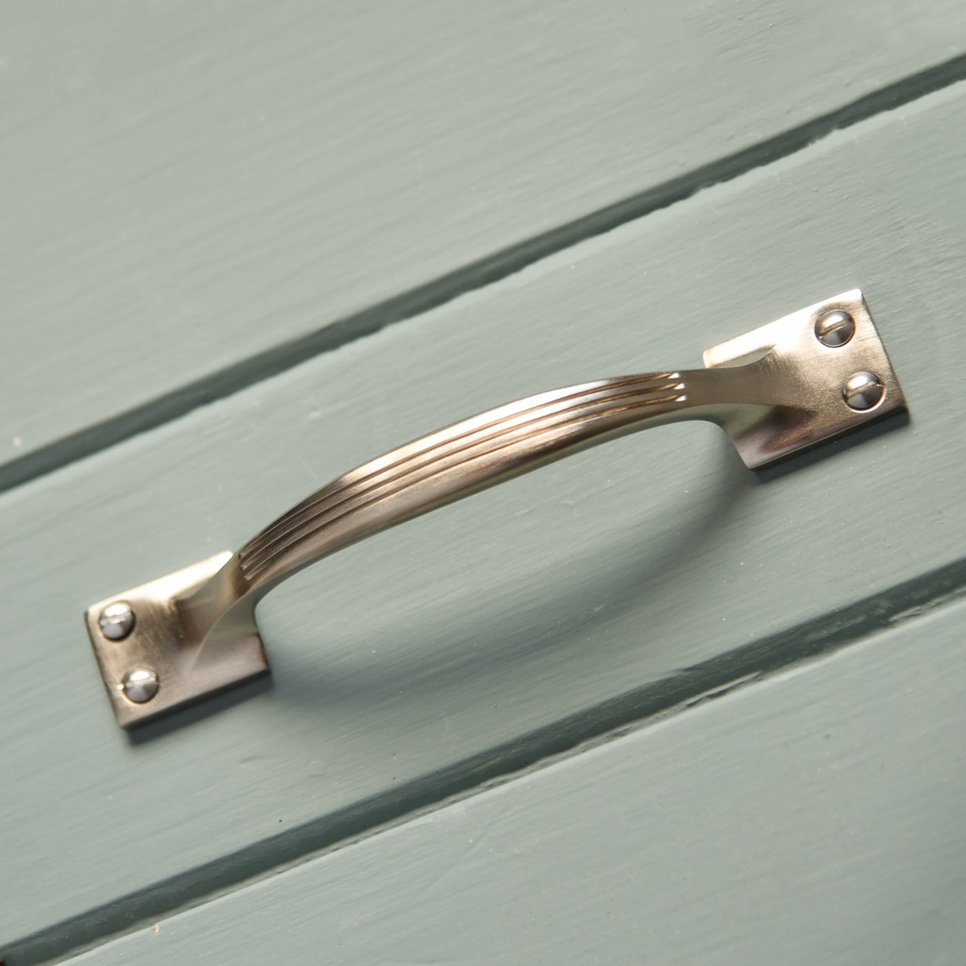 Solid brass Reeded Pull Handle in Satin Nickel finish.