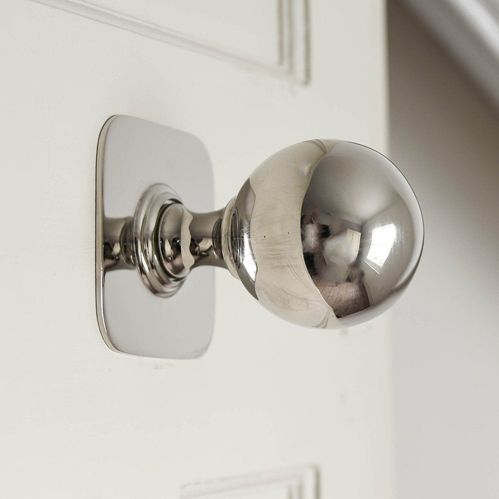 Solid brass Large Nickel Door Pull with Square Backplate plated with polished nickel finish.