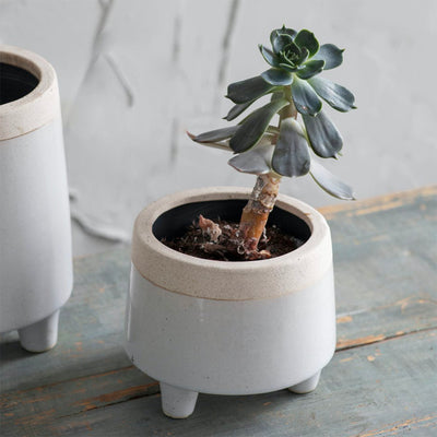 White ceramic plant pot with legs