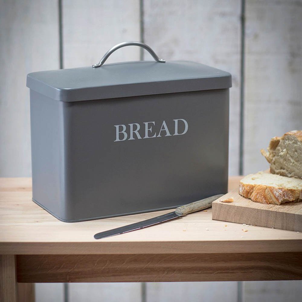 Charcoal grey metal bread bin with lid
