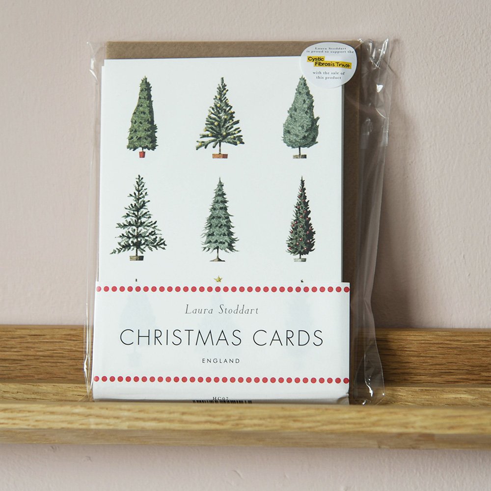 Laura Stoddart christmas trees cards in pack of 10