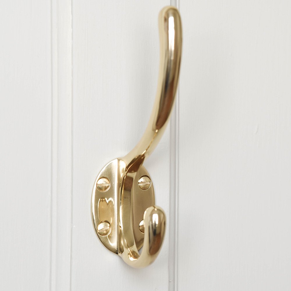 Solid polished brass Large Double Hat and Coat Hook.