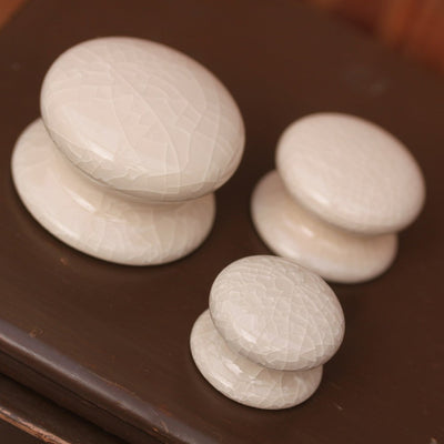 Cream Crackle Glaze Ceramic Cabinet Knobs in Small, Medium and Large