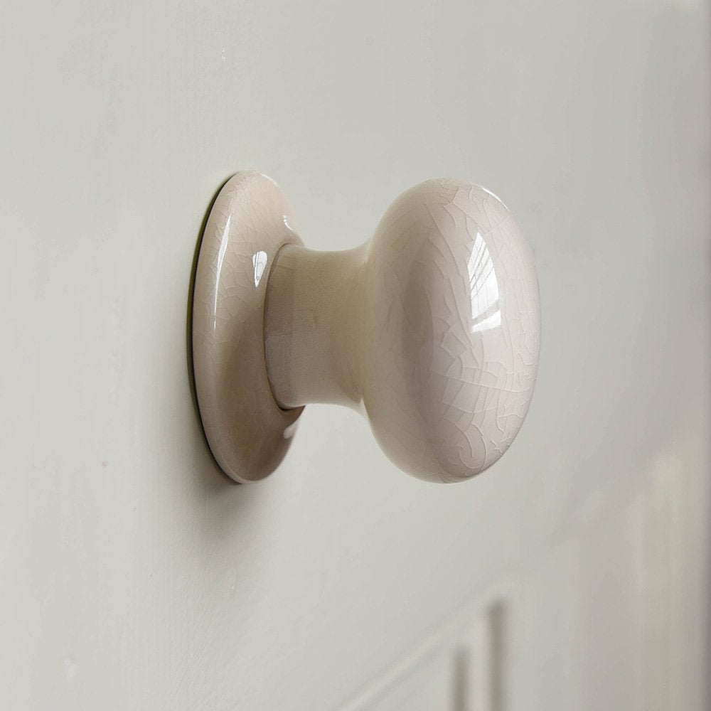 Cream Crackle Glaze Ceramic Door Knobs on Door