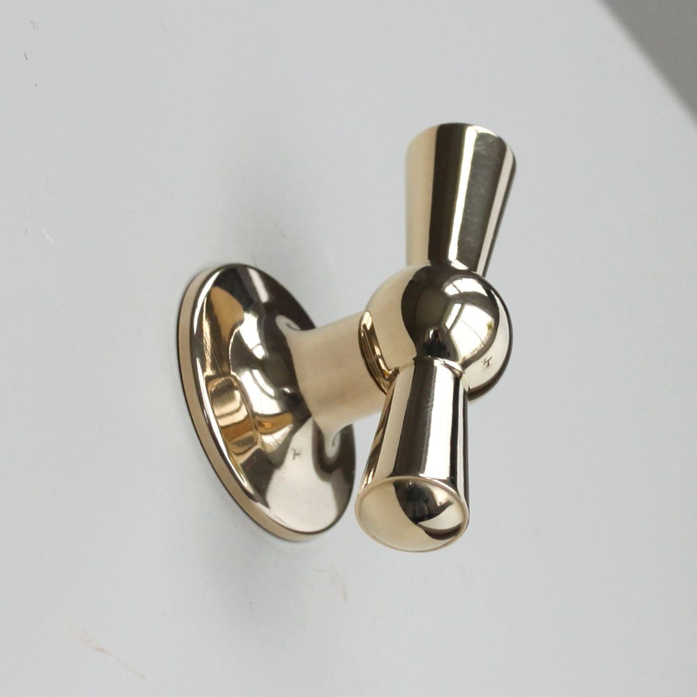 Crossed T Shaped Cabinet Knob in Polished Brass from Side