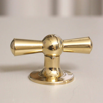 Crossed T Shaped Cabinet Knob in Polished Brass