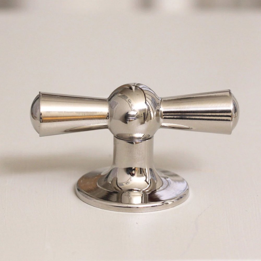Crossed T Shaped Cabinet Knob in Polished Nickel