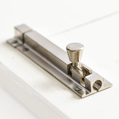 Solid brass Square Section Barrel Bolt in Satin Nickel plated finish.