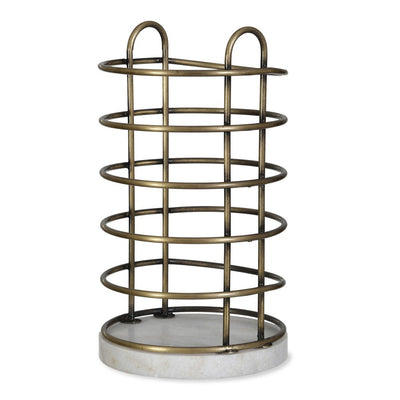Cutlery and utensil holder with marble base and bronze finish structure