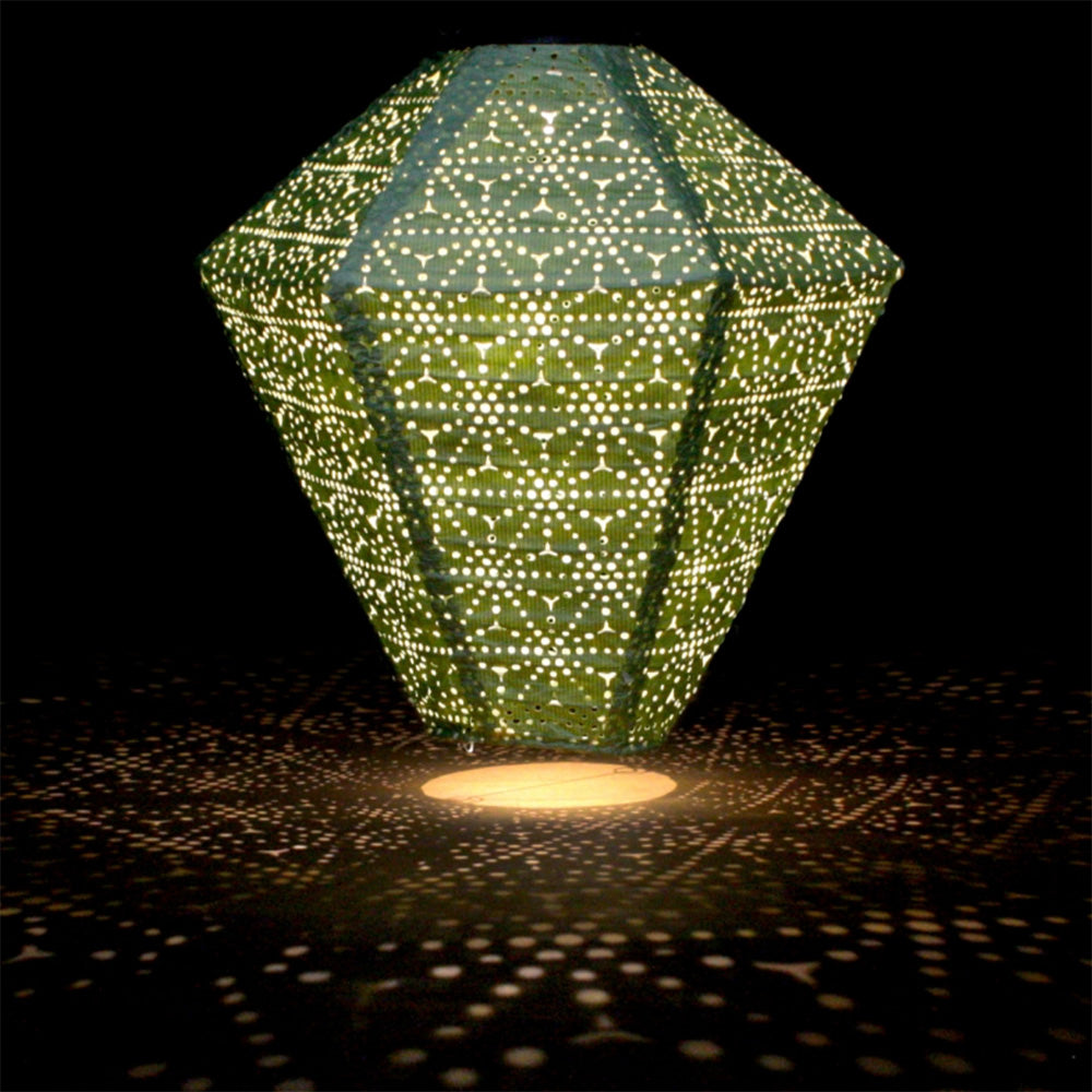 Green Diamond Shaped Solar Lantern Light at Night Time