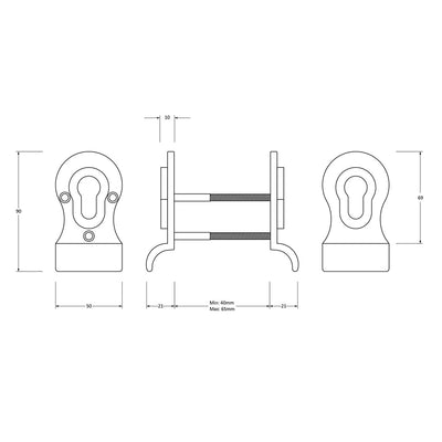Polished Stainless Steel Back to Back Euro Cylinder Latch Pull diagram