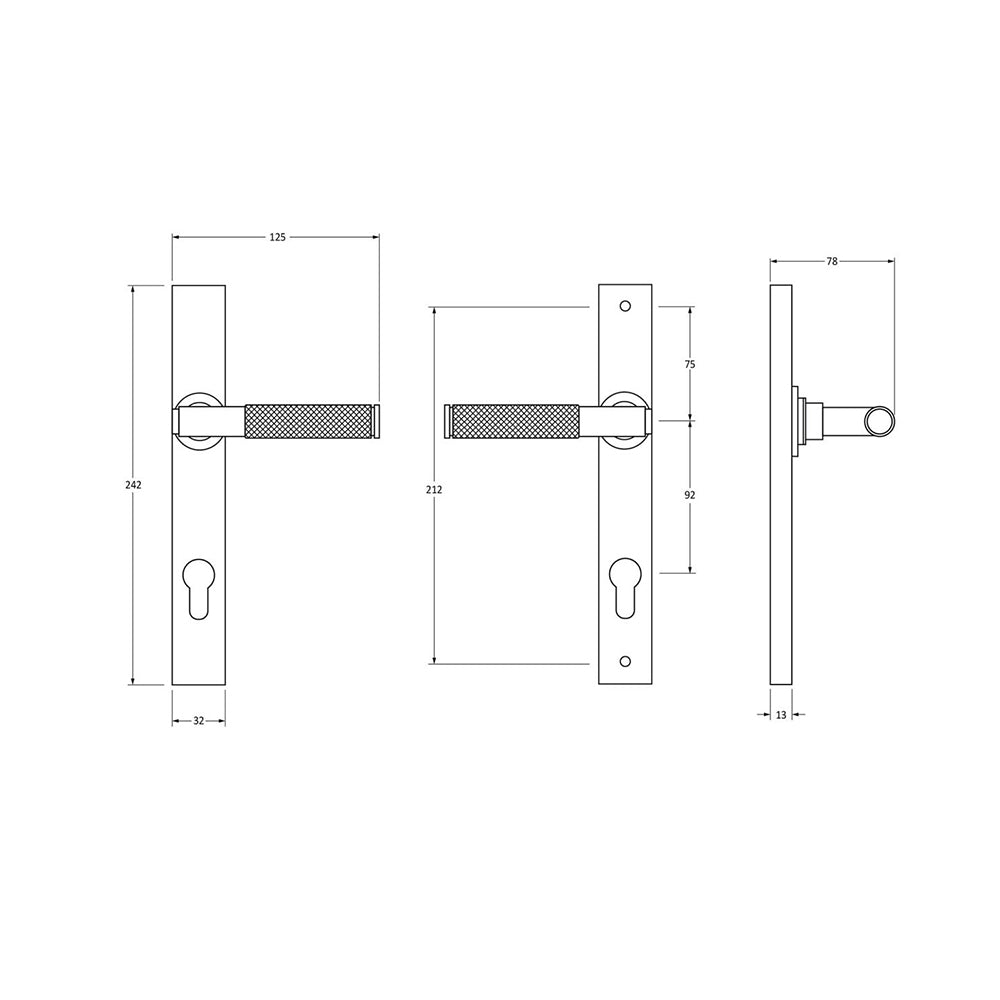 Polished Stainless Steel Brompton Euro Lever Lock Handles diagram