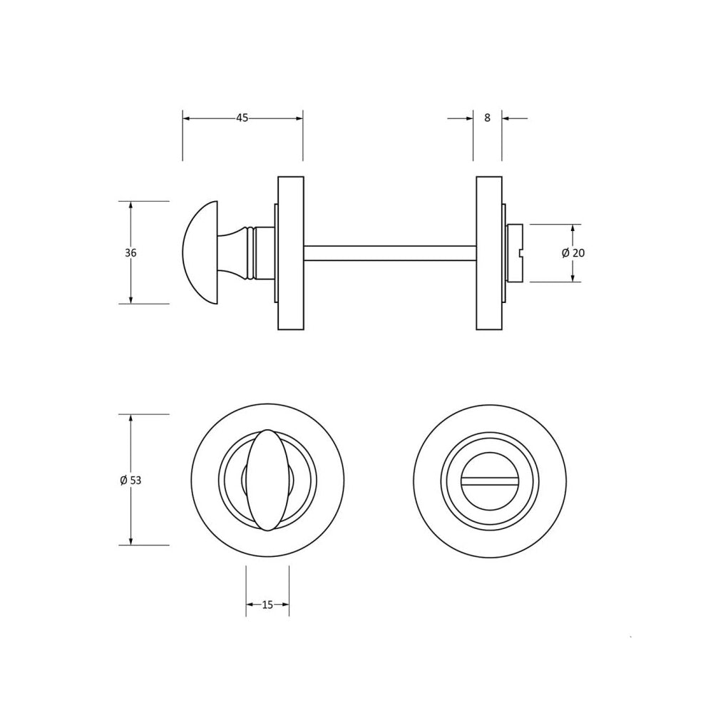 Polished Stainless Steel Round Bathroom Thumbturn diagram
