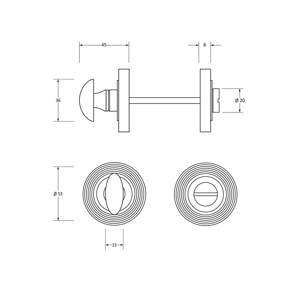 Polished Stainless Steel Round Beehive Bathroom Thumbturn diagram