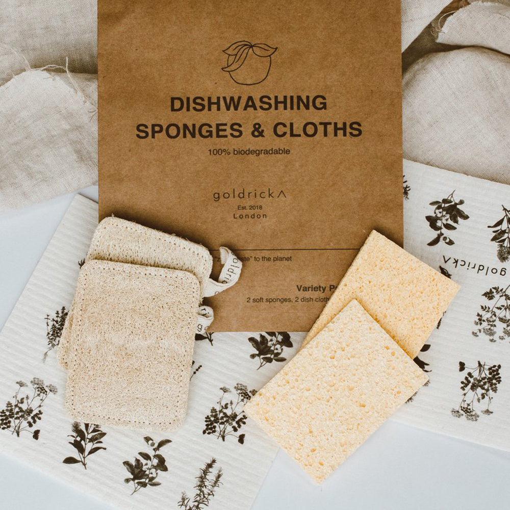 variety pack of 6 dishwashing sponges and cloths made of natural vegan fibres