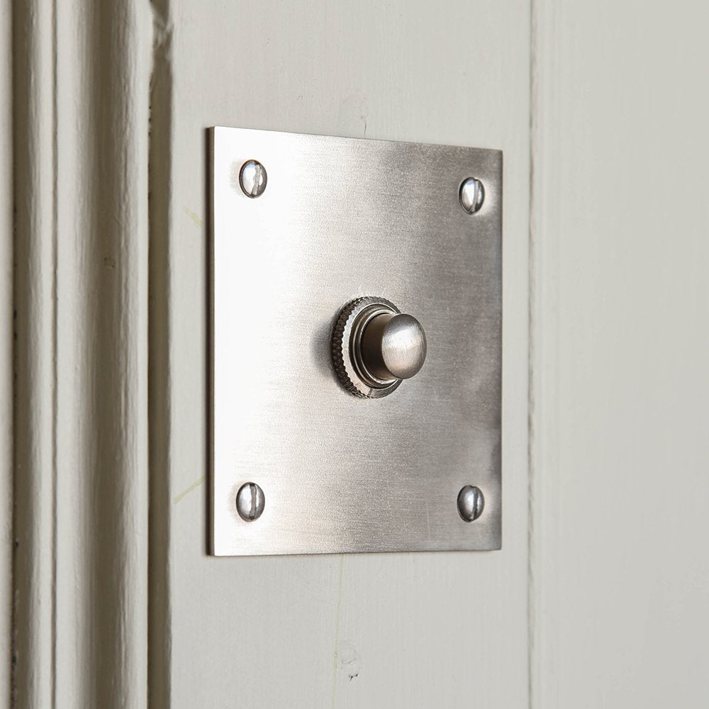 Solid brass Square Bell Push in Satin Nickel plated finish.