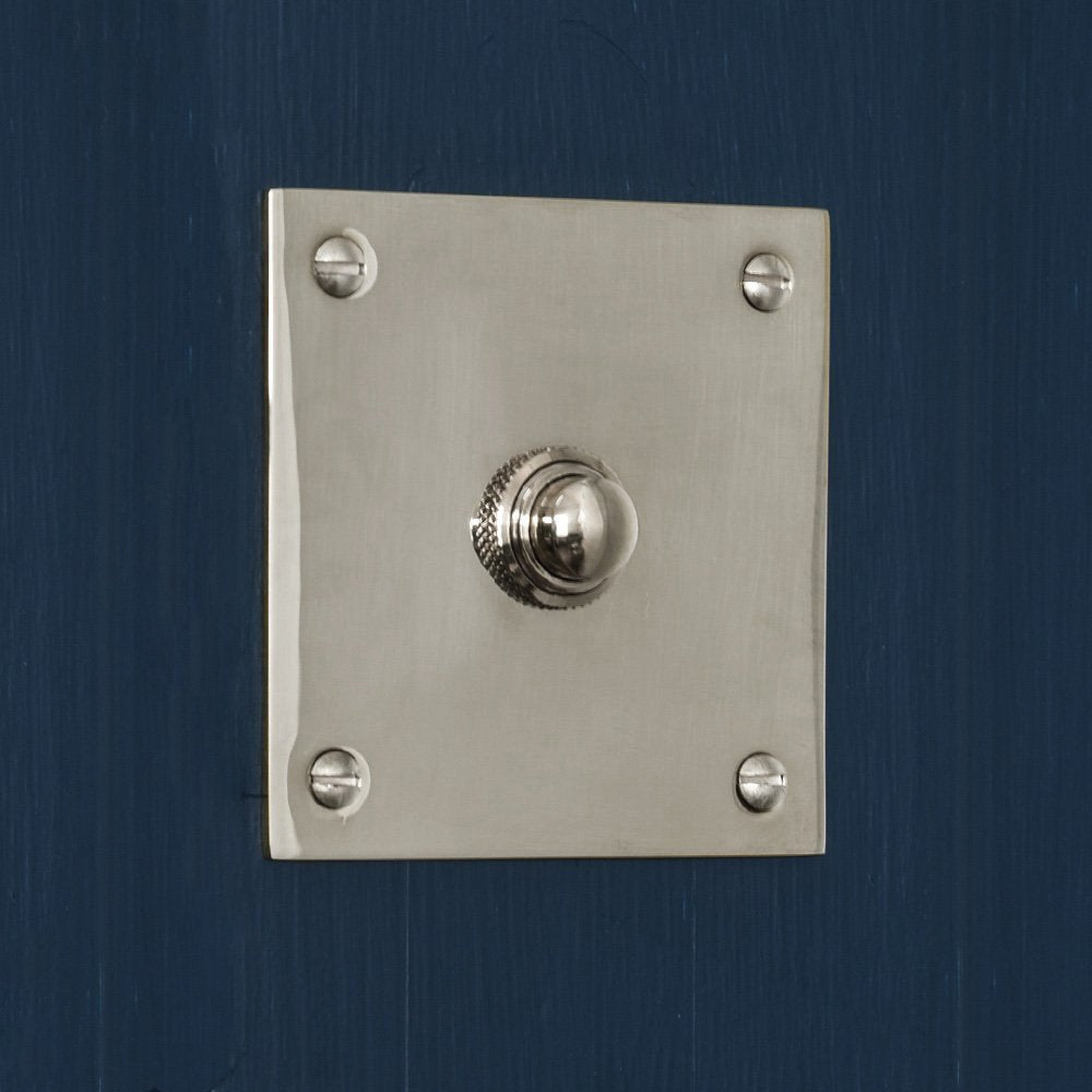 Solid brass Square Bell Push in Polished Nickel plated finish.