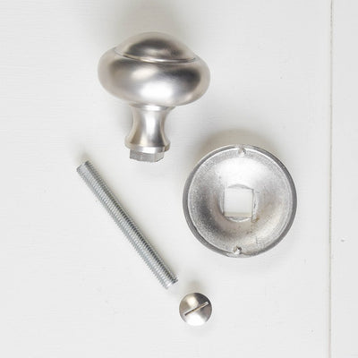 Components of solid brass 3 inch Round Door Pull with Satin Nickel plated finish.