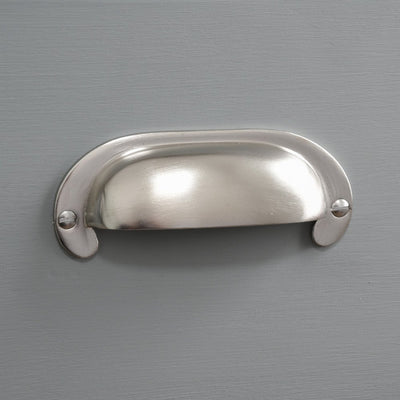 Solid brass Large Curved Hooded Pull with satin nickel finish.