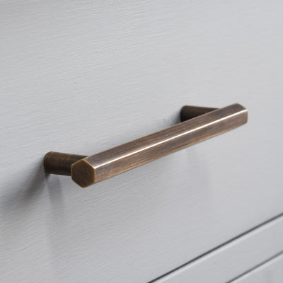 Hex Pull Handle in distressed antique brass.