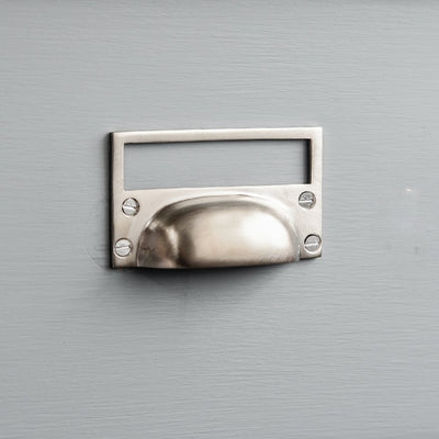 Solid brass Hooded Pull with Card Frame in Satin Nickel plated finish.