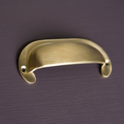Solid brass Large Curved Hooded Pull with brushed finish.