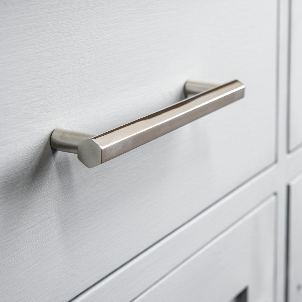 Hex Pull Handle in polished nickel.