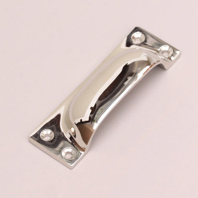 Alternate angle of solid brass Slim Hooded Pull in Polished Nickel plated finish
