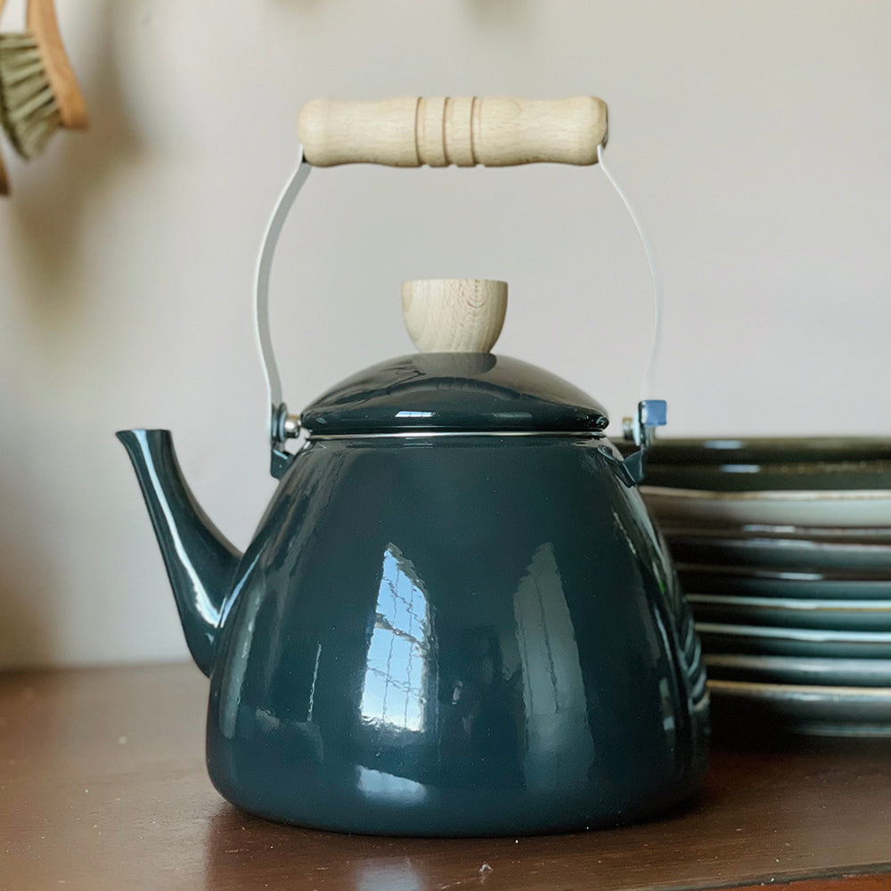 Carbon colour enamel stove top kettle with wooden handle