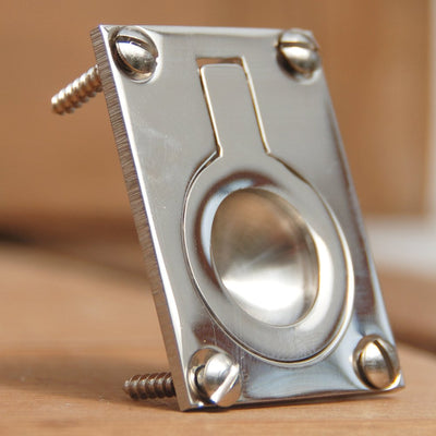 Alternate angle of Flush Fit Ring Pull in Polished Nickel plated finish.