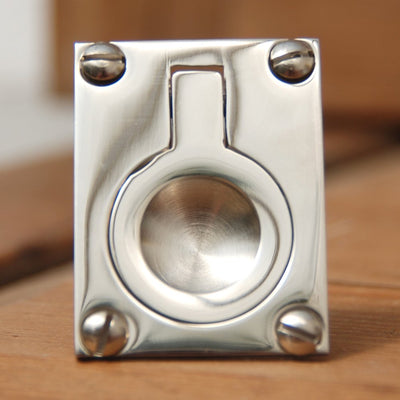 Solid brass Flush Fit Ring Pull in Polished Nickel plated finish.