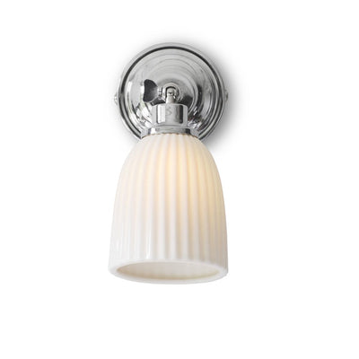 Fluted bathroom wall light in ceramic and chrome, not illuminated