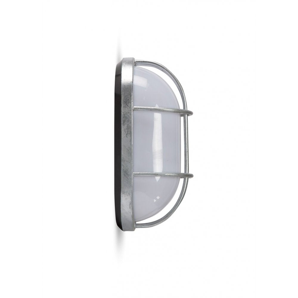 Side view of Galvanised steel light with caged glass cover