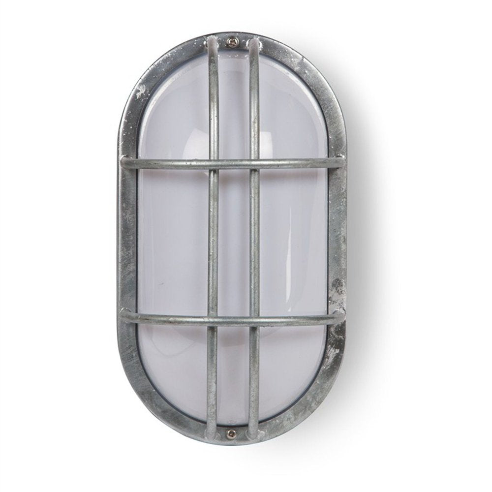 Galvanised steel light with caged glass cover
