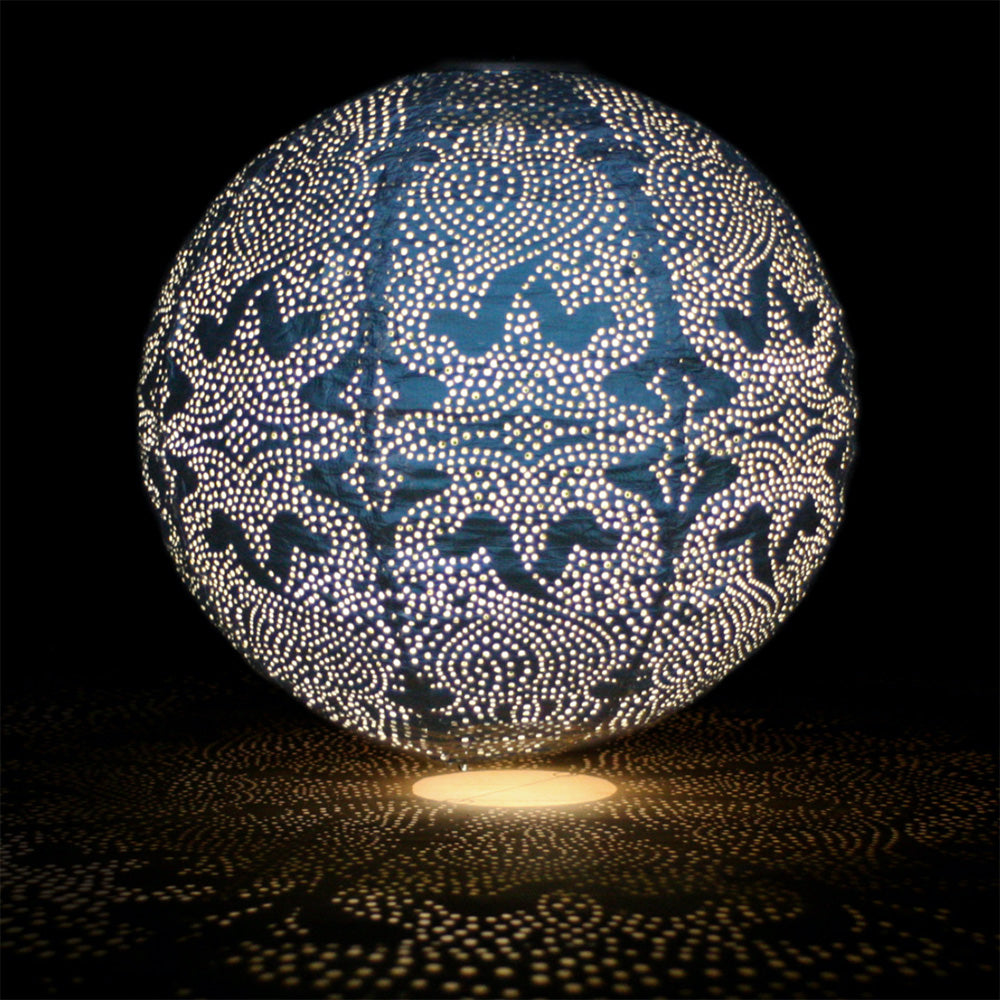Blue Globe Shaped Solar Lantern Light at Night Time