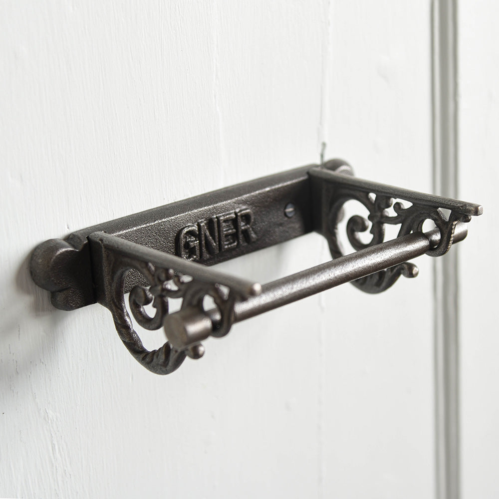 Cast Iron Toilet Roll Holder with 'GNER' (Great North Eastern Railway) Text and Ornate Arms