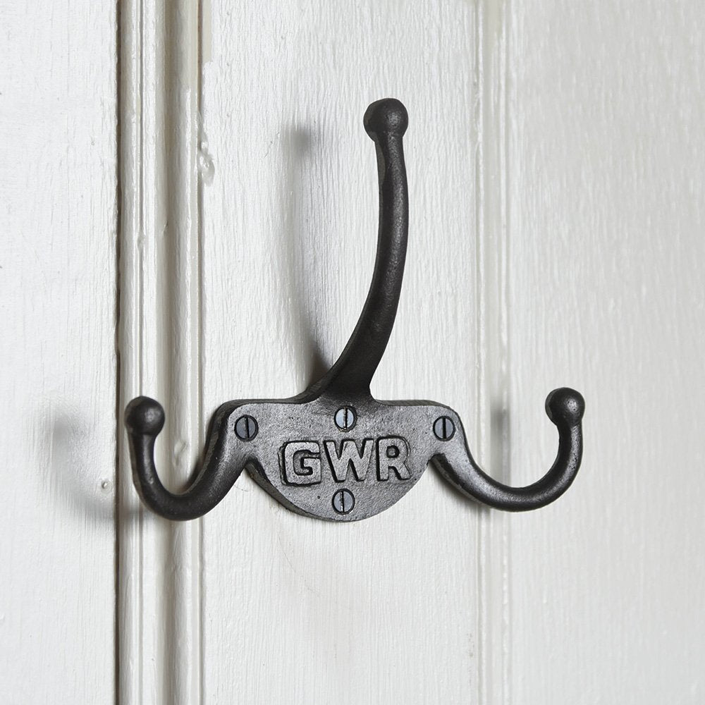 Antique Iron Triple Coat Hook with 'GWR' (Great Western Railway) Text