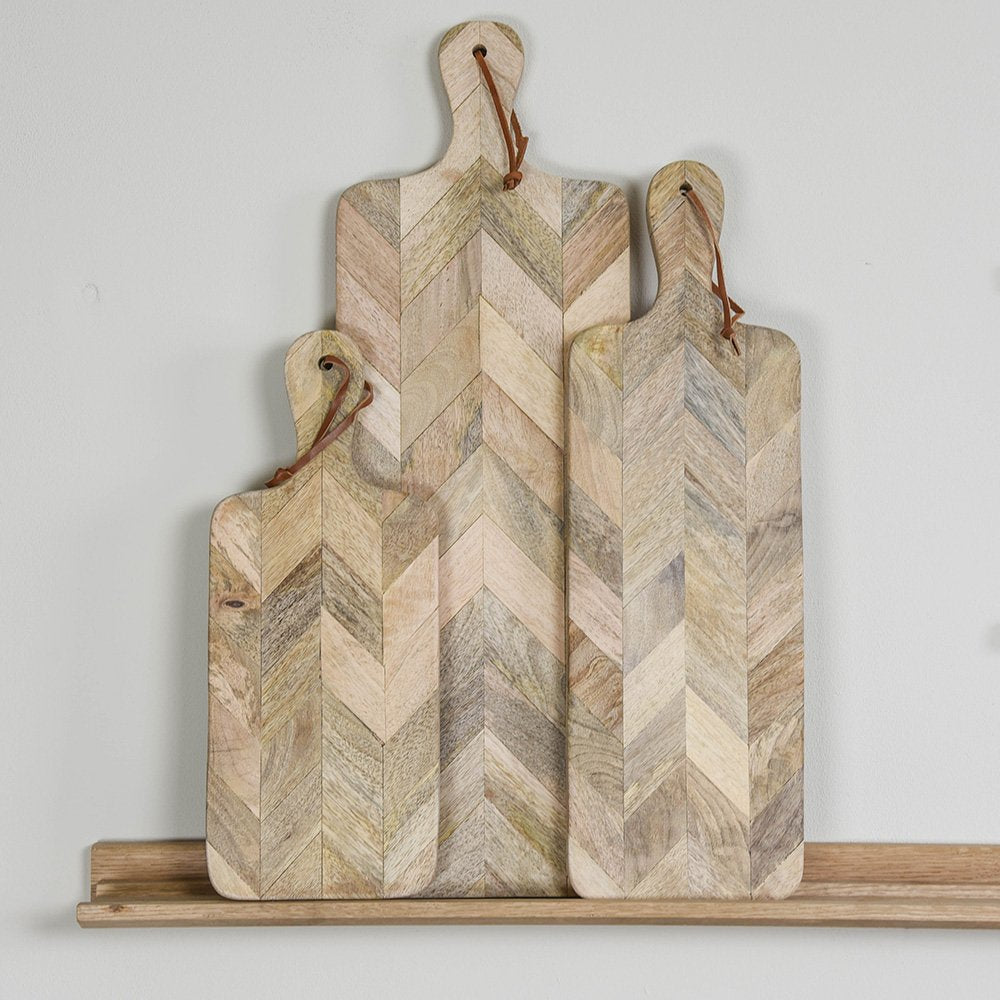 Three Herringbone Wooden Chopping Boards in Small, Large and Medium