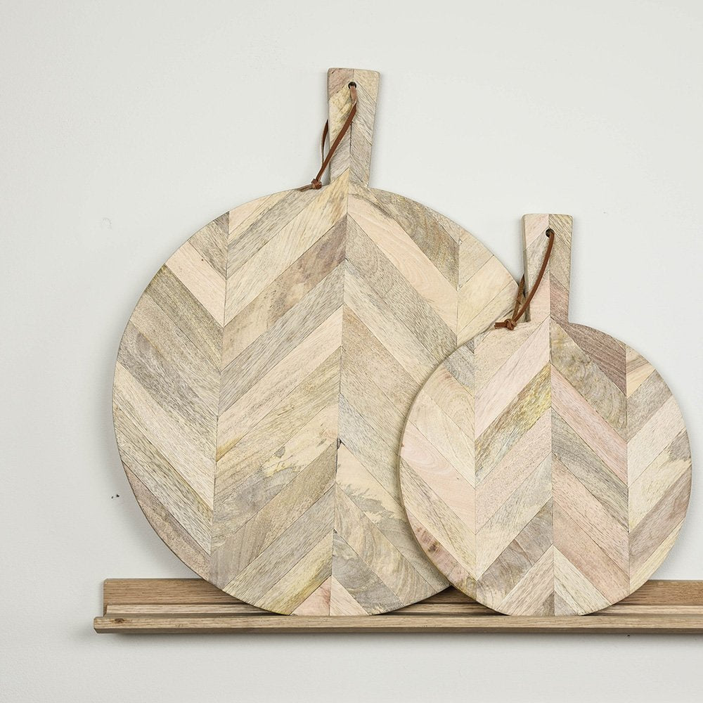 Large and Small Herringbone Wooden Round Pizza Boards
